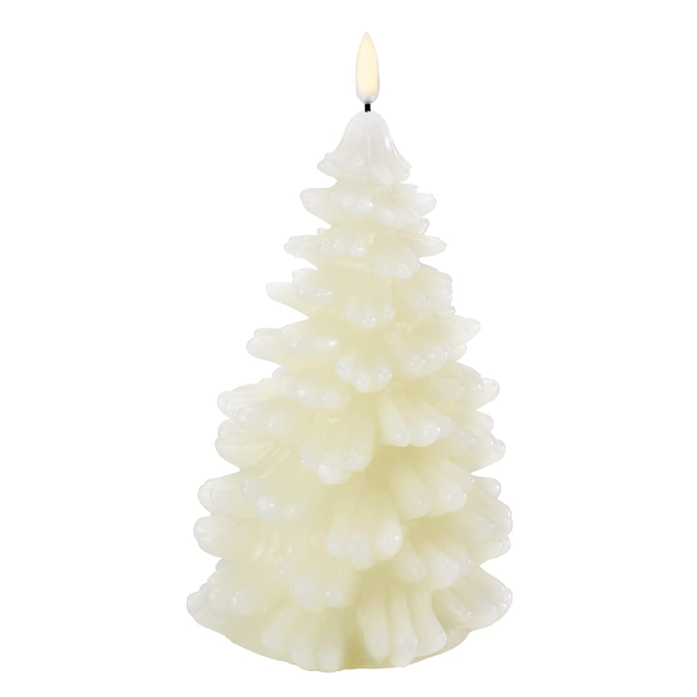 Piffany Copenhagen UYUNI Lighting świeca LED z opatentowanym migoczącym płomieniem, eleganckie i minimalistyczne wzornictwo z podstawą z prawdziwego wosku ULXTIV21 Ivory Christmas Tree 11 x 21 cm