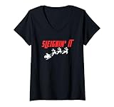 retro funny sleighin’ it xmas santa vintage women men gifts maglietta con collo a v