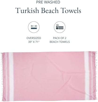 LANE LINEN Turkish Beach Towels, 2 Pack Extra Large Beach Towel, Pre-Washed for Soft Feel, Oversized Sand Free Quick-Dry Pool Towel, Beach Towels for Adults, 39"x71" - Candy Pink - Thumbnail 5