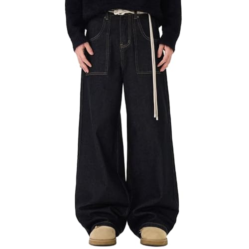 Men's Plus Size Y2K Wide Leg Denim Pants Baggy Hip Hop Jeans Casual Loose Fit Vintage Skater Jeans Streetwear