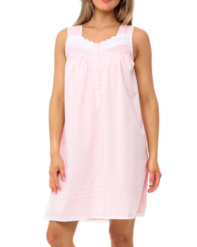 Image of Alexander Del Rossa 100% Cotton Nightgowns for Women, Sleeveless Nightgowns for Women Soft Cotton