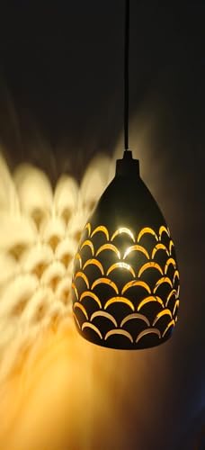 Image of Modern Black Cut Pattern Design Hanging Pendant Light with Height Adjustable Decorative Ceiling Lamp for Living Room, Bedroom, Dining Area, Cafe & Home Decor (Pack of 1)