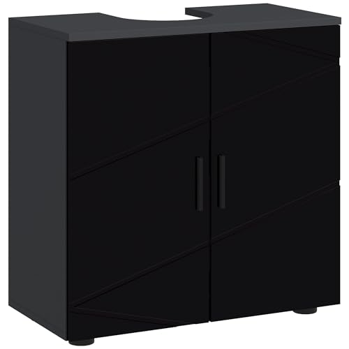 kleankin Mueble bajo lavabo con armario de 2 puertas, mueble bajo lavabo con pedestal de madera con estante ajustable, 60 x 30 x 60 cm, negro