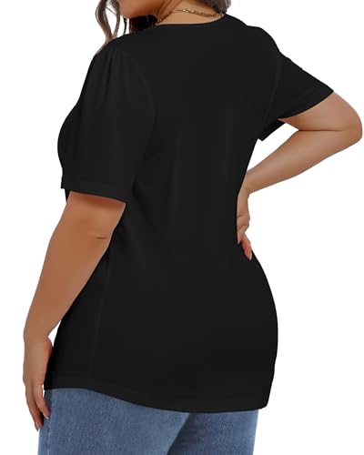 Image of Plus Size Tops for Women Pleated Summer Top Trendy Short Sleeve Shirts Casual Basic Tee Crew Neck Blouses 2026