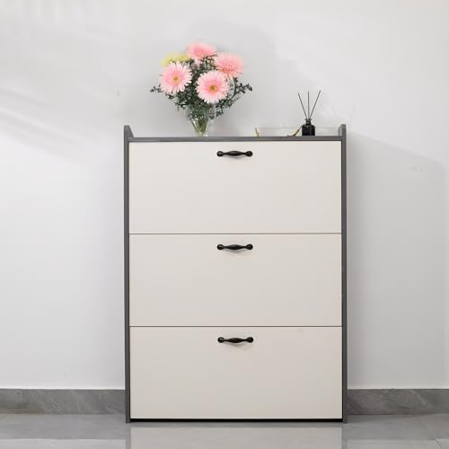 YUNHENGSHOP Flip-top Shoe Cabinet, Three-Layer Wooden Shoe Cabinet with Hidden compartments, Space-Saving entryway Shoe Rack for Home, Hallway, Living Room(Gray)
