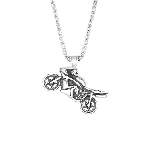 meberg Collana con ciondolo per moto, da uomo, in acciaio inox, argento, 70 cm