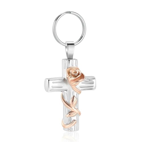 Porte-clés pour cendres de crémation en croix pendentif souvenir de deuil féminin
