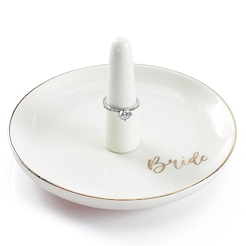 HOME SMILE Ring Holder for Bride-Monogrammed Engagement Gifts for Friends,Birthday Mother's Day Christmas Gifts for Women,Ceramic White