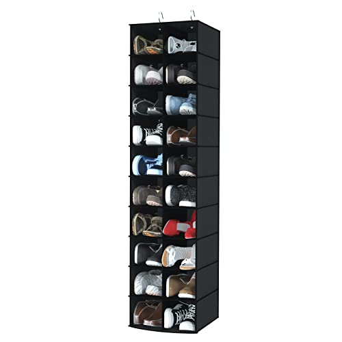 Image of coastal rose Hanging Shoe Organizer for Closet, 20 Sections Hanging Closet Organizers and Storage Shelves, Space Saving Hanging Shoe Rack, Black, 12''W×12''Dx 50''H