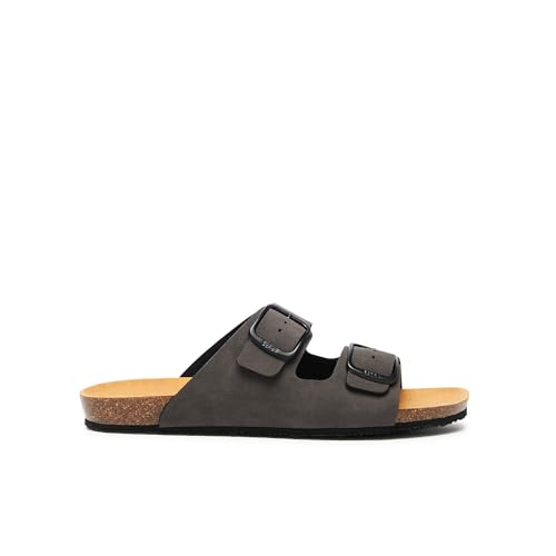 Scholl Didier Sandal Uomo in Pelle Sintetica con Suola in Sughero Naturale e Tomaia Morbida, Design Aperto con Due Cinturini Regolabili per Massimo Sostegno e Sicurezza