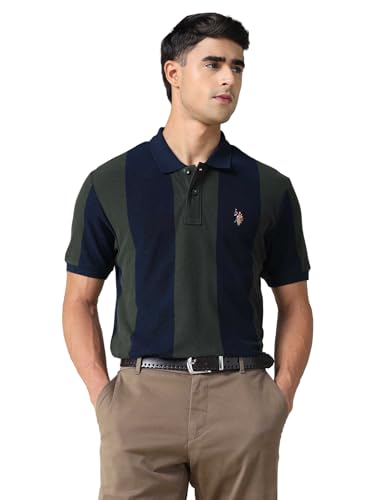 Image of U.S. Polo ASSN. Striped Slim Fit Polo T Shirts for Men - 100% Cotton, Half Sleeves Mens Tshirt