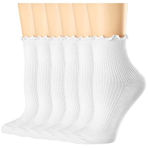 Mcool Mary Women's Ruffle Socks,Turn-Cuff Casual Cute Ankle Socks Warm Cotton Knit Lettuce Low Cut Frilly White Socks for Women 6 Pack Cover