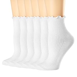Mcool Mary Calcetines para mujer, con volantes y puños giratorios, informales, transpirables, de punto, de algodón, con volantes, paquete de 6