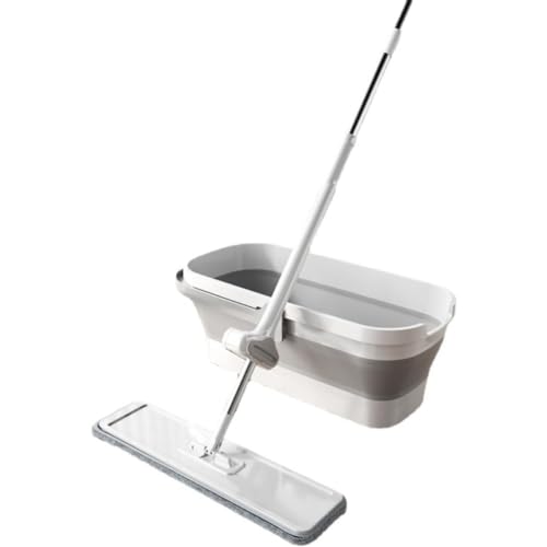 Rcuihak フロアモップ モップ絞り器付き 乾湿両用 フォールディングバレル 掃除モップ 手洗い不要 水拭きモップ 交換パッド2枚 床掃除 360度回転 (替え布*3,45CM) (45 cm折りたたみバケツ)