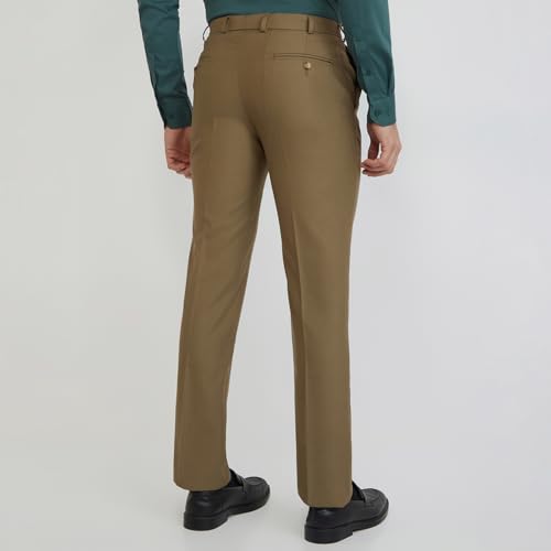 Image of Park Avenue Men's Smart Fit Mid Rise Solid Pattern Poly Viscose Blend Pleatless Formal Trouser
