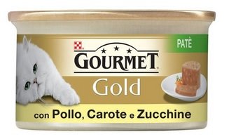 Purina Gourmet Gold - Humido Gato paté con Verduras, Pollo, Zanahorias y Calabazas, 24 latas de 85 g Cada una, 24 Unidades de 85 g