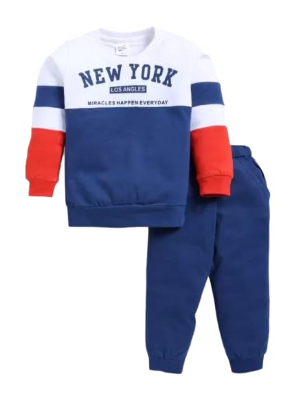 Kids Cotton Casual Cute & Elegant New York Printed Clothing Set- Full Sleeve T-Shirt And Trousers For Infants/Childs/Baby Boys (in Multicolor, Pack of 1)