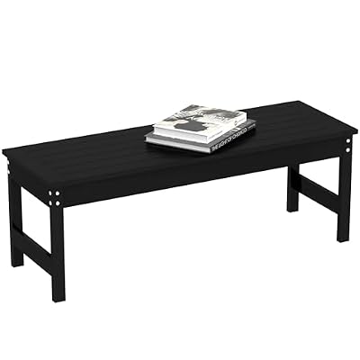 Outsunny 47" Outdoor Bench, 2-Person HDPE All-Weather, Backless, Black