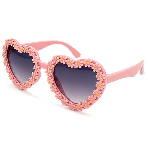 Image of Kids Heart Shaped Valentines Day Cute Flower Sunglasses for Toddler Girls Age 3-10 Outdoor Beach Eyewear UV400