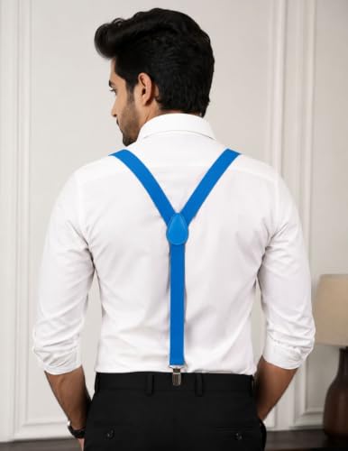 Image of BookMyCostume Blue Suspenders for Kids & Adults|Adjustable Elastic Y-Back Belt for Fancy Dress Costumes,Theme Parties,Dance Costume,School Functions & Stage Shows|Unisex Clip-on Suspenders Accessory