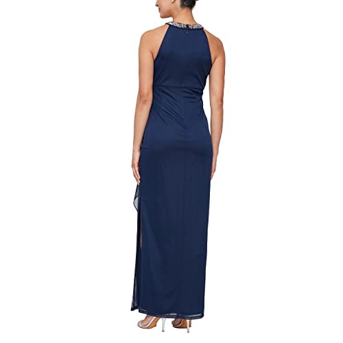 Image of Mesh Dress with Beaded Halter Style Neckline and Cascade Ruffle Detail Skirt