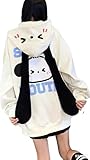 grhaat Sudadera con capucha Kawaii con cremallera Harajuku Puppy de orejas largas, casual, holgada, con capucha, Cutecore Y2k Graphic, Beige, M