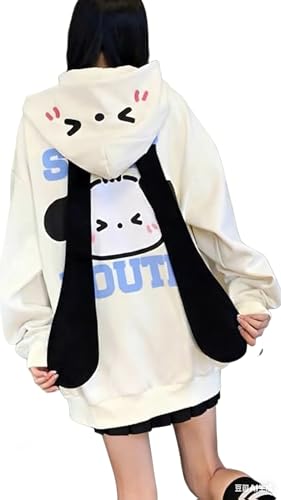 grhaat Sweat à capuche Kawaii avec fermeture éclair Harajuku Chiot Longues oreilles Décontracté Ample Sweat à capuche Cutecore Y2k Graphic Pulls, beige,...
