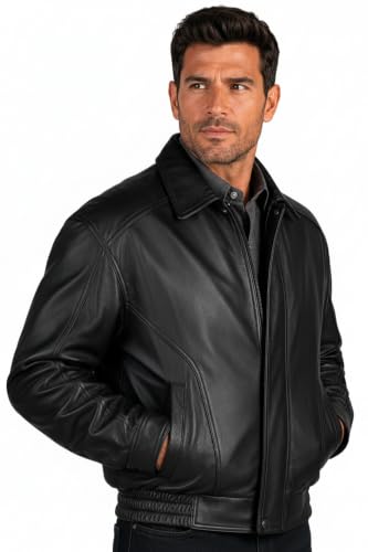 Image of REED Men's Luxury Leather Bomber Jacket - Genuine Leather American Style with Broad Shoulder Fit