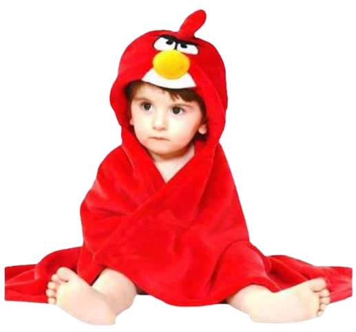 ODELEE Cotton 250 GSM Premium Baby 3 in 1 Towel |Blanket| Wrapper Angry Bird Face Red 1Pc