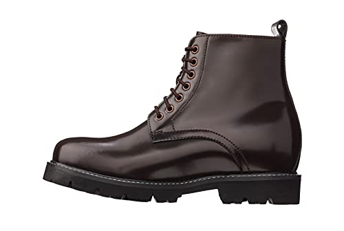 Image of CALTO Men's Invisible Height Increasing Elevator Shoes - Dark Brown Leather Round-Toe Lace-up Work Boots - 3.3 Inches Taller - K8711 - Size 7 D(M) US