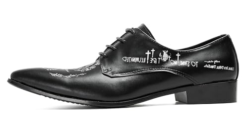 Santimon Black Dress Shoes Men Formal Leather Oxfords Fashion Casual Skull Halloween Derby Prom Wide Walking Shoes for Men2
