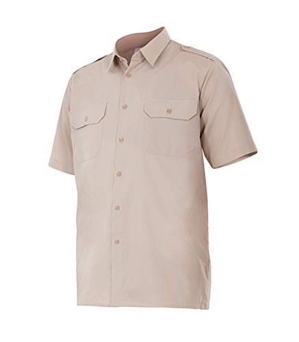 Velilla 532; Camisa manga corta con galoneras; color Beige; Talla XL