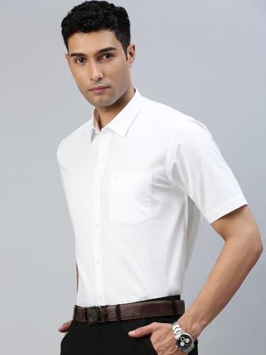 Image of RAMRAJ COTTON Men White Regular-Fit Solid Ethnic Cotton Shirt