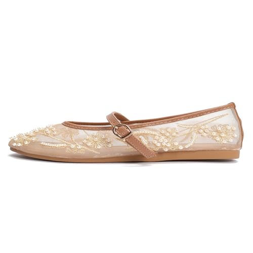 LUXMAX Mesh Embroidered Flats for Women Leopard Mary Jane Flats Ballet Shoes Round Toe Slip On Ballerina Floral Shoes4