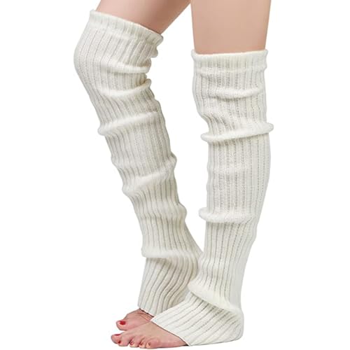 Nanxson Damen Lang Stulpe Leg Warmer Gestrickte Over-Knee Lange Beinstulpe Tanzen Strumpf (Creme Weiß-65)