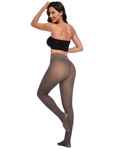 Image of CHRLEISURE Women's Fleece Lined Tights - Fake Sheer Warm Pantyhose Thick Winter Leggings