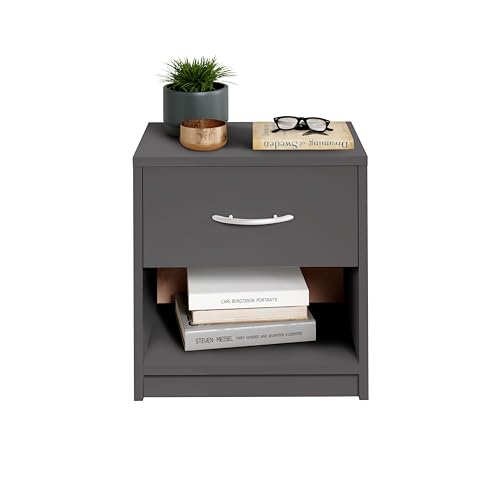 Stella Trading PEPE Nachttisch Graphit - Schlichter Nachtschrank mit einer Schublade passend zu jedem Bett & Schlafzimmer - 39 x 41 x 28 cm (B/H/T)