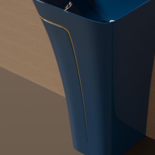 Image of Pedestal Wash Basin, Ceramic One Piece Wash Basin for Bathroom & Living Room, Modern Home Wash Basin with Glossy White Finish (L15XW15.8XH35 Inch) (Royal Blue + Yellow Line)