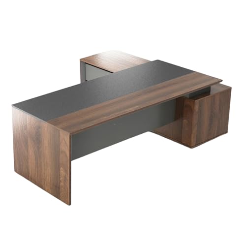 Image of Lakdi The Furniture Co Director & Executive L-Shape Table Luxury Modern Design CEO Office Desks with MDF with Laminate, Side Unit Storage & 3 Drawer, WireManager - LDL-579