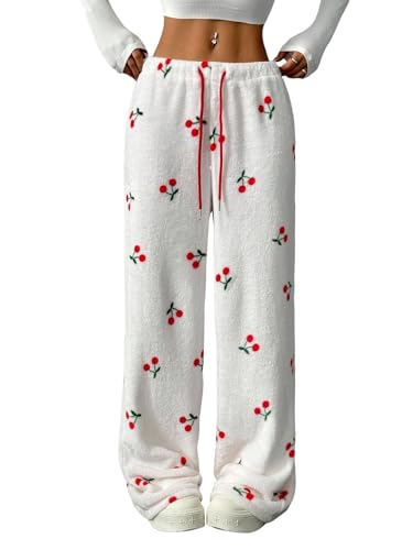 Image of ZAFUL Women's Fuzzy Plush Pajama Pants Wide Leg Pj Bottoms Lounge Pants
