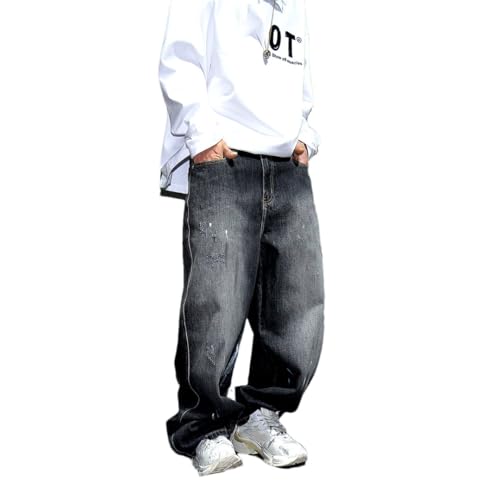 Men Retro Ink-Wash Wide-Leg Streetwear Loose Straight Jeans