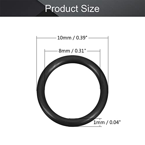Othmro Fluorine Rubber O-Rings 10mm OD 8mm ID 1mm Width, Sealing Gasket, Black,Pack of 10 - Image 2