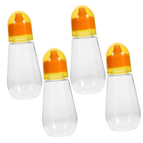 Garneck 4pcs Refillable Honey Squeeze Bottles Reusable Plastic Containers with Caps for Storing Syrups Juices and Beverages for Festivals and Parties