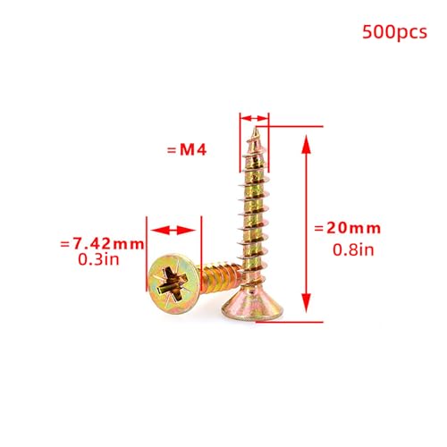 500Pcs 4mm Crosses Flat Head Tapping Screw Countersunk Head Wood Screws Pans Head Sheet Metal Screws Drywalls Nails