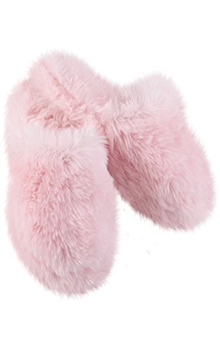PajamaGram Fuzzy Slippers for Women - Washable Slip-Ons, Pink Slippers, 9/10
