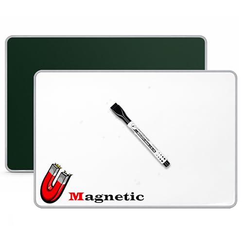 Image of Eduway MagPad Magnetic A4 Small Double Sided White Board & Chalk Board with 1 Magnetic Marker | Reusable Mini Dry Lap Board for Kids, Students | Portable Lightweight Writing Board (21x 29.7 cm).