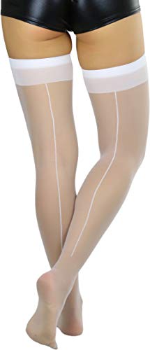 Image of ToBeInStyle Women's Sheer Banded Thigh High Socking w /Opaque Band
