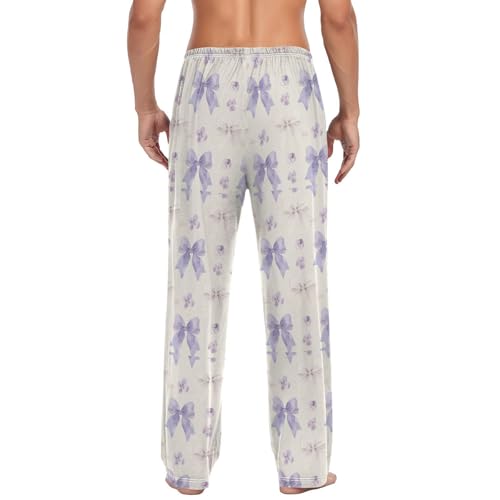 Men's Purple Bows Pajama Pants with Elastic Waistband | Soft Lounge Sleepwear | Breathable Sleep Pants for Home（313）2