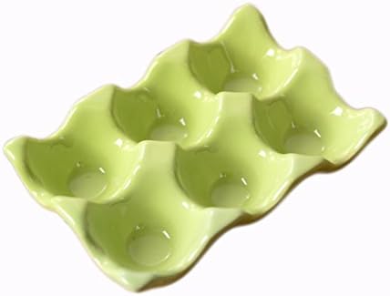 Ceramic 6-Cup Egg Holder Tray Crate for Refrigerator Storage, Green