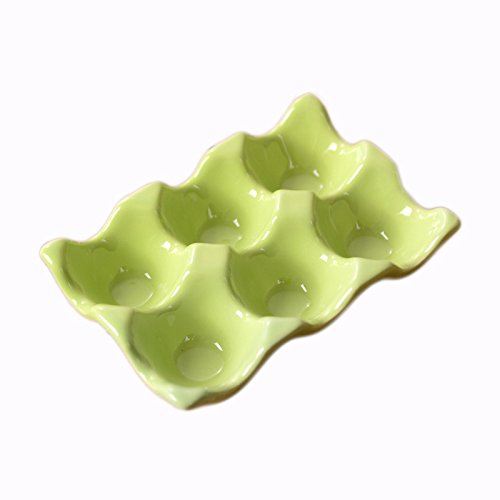 Ceramic 6-Cup Egg Holder Tray Crate for Refrigerator Storage, Green